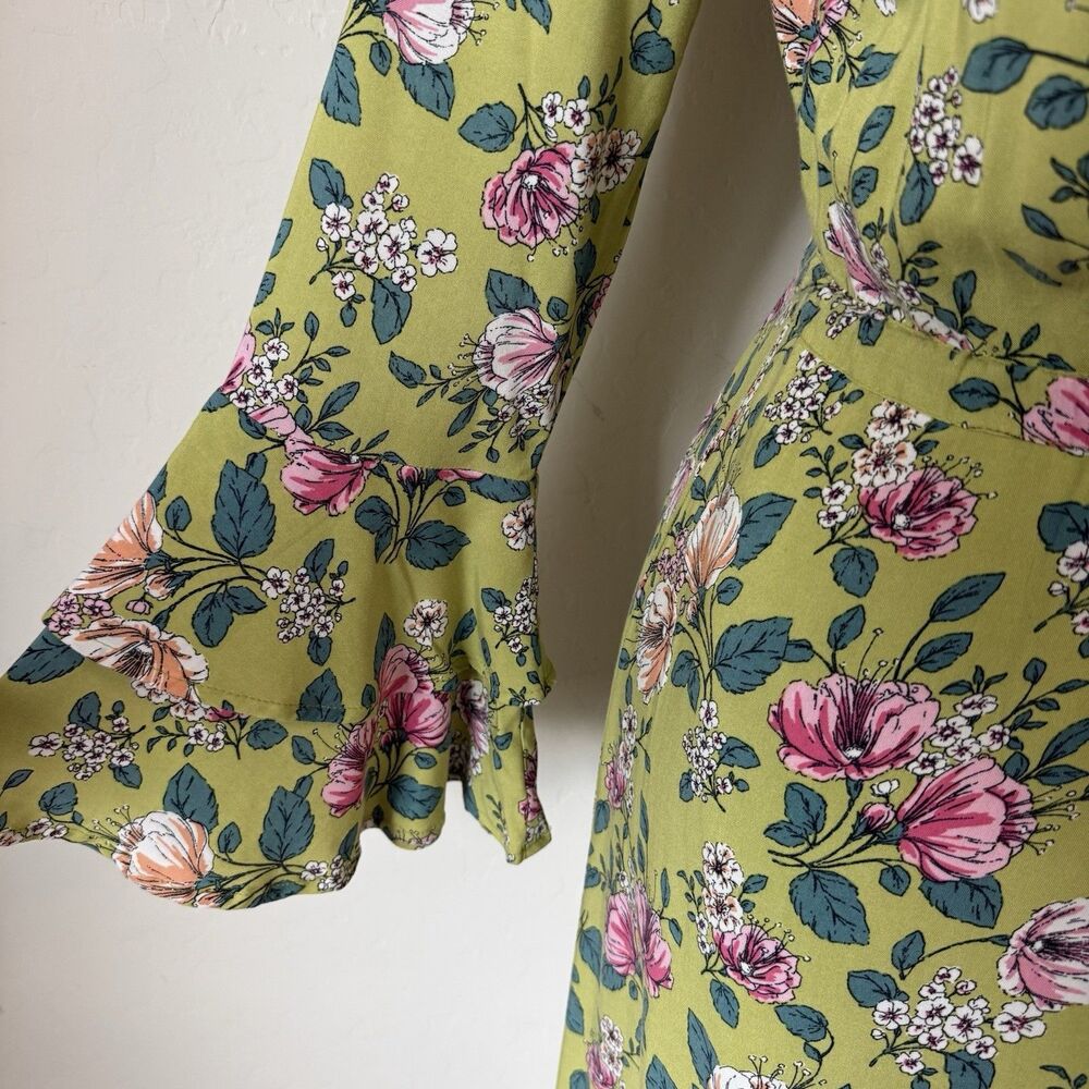 Womens Boho Floral True Wrap Bell Sleeve Maxi Dress Spring Wedding Guest Travel - Picture 5 of 16